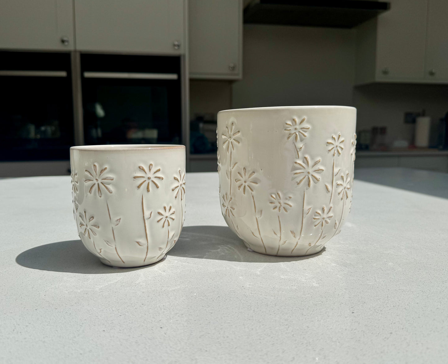 Ceramic Flower Pot with Daisy Glaze