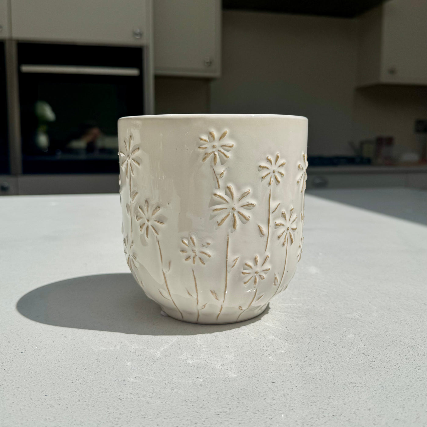 Ceramic Flower Pot with Daisy Glaze