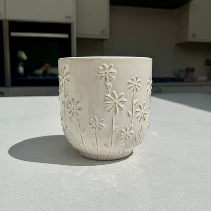 Ceramic Flower Pot with Daisy Glaze