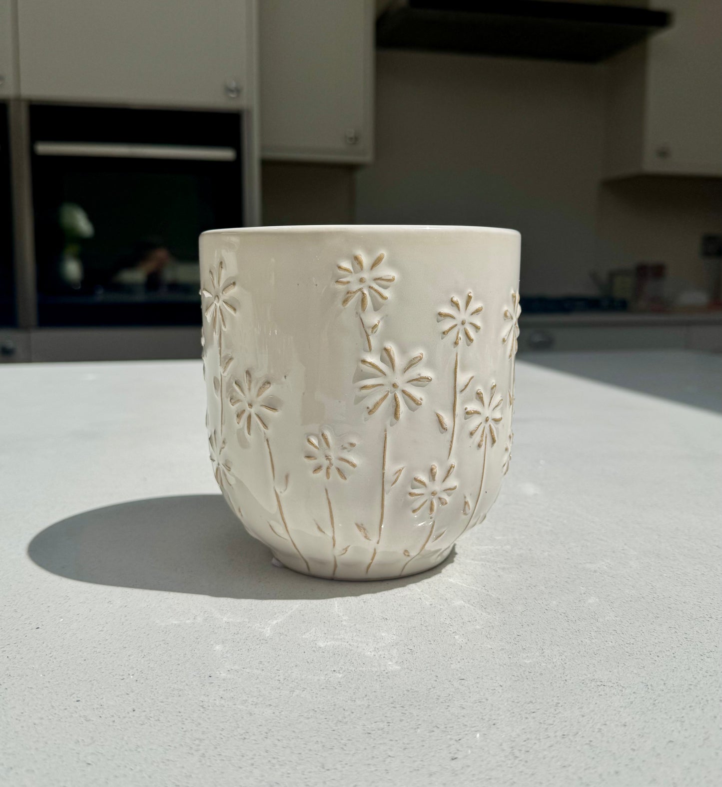 Ceramic Flower Pot with Daisy Glaze