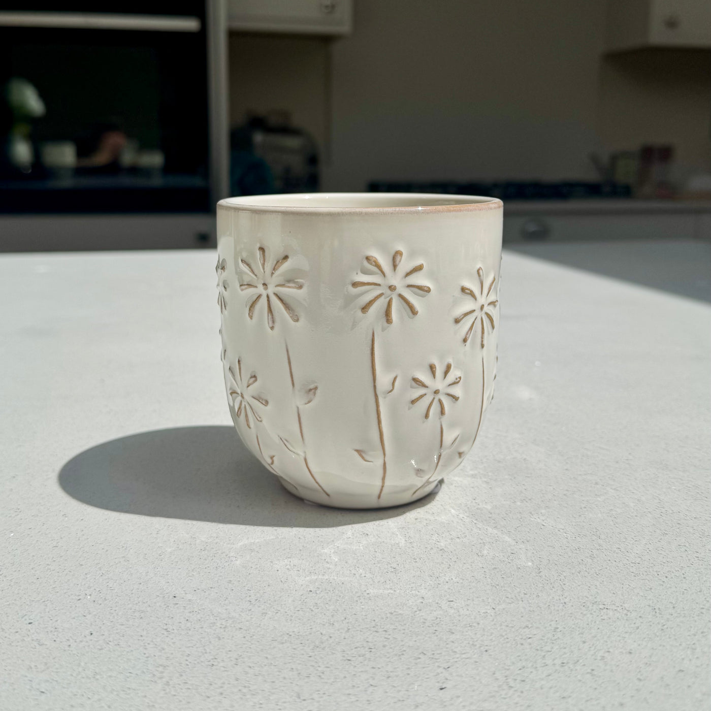 Ceramic Flower Pot with Daisy Glaze