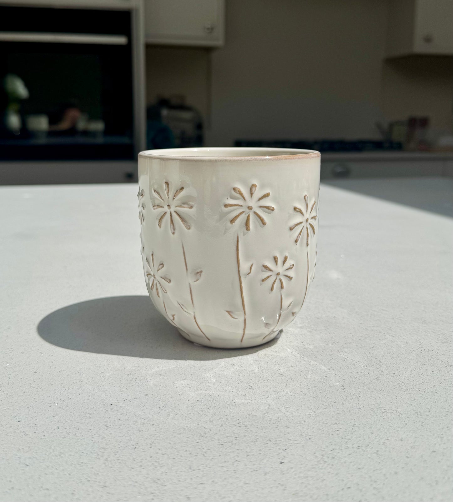 Ceramic Flower Pot with Daisy Glaze