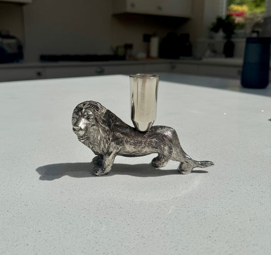 Brushed Aluminum Lion Candle Holder: Regal Table & Mantel Decor
