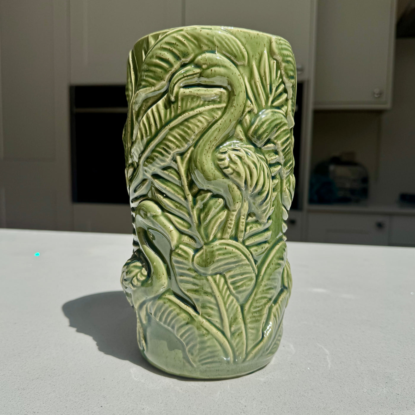 Sage green botanical flamingo vase for table styling