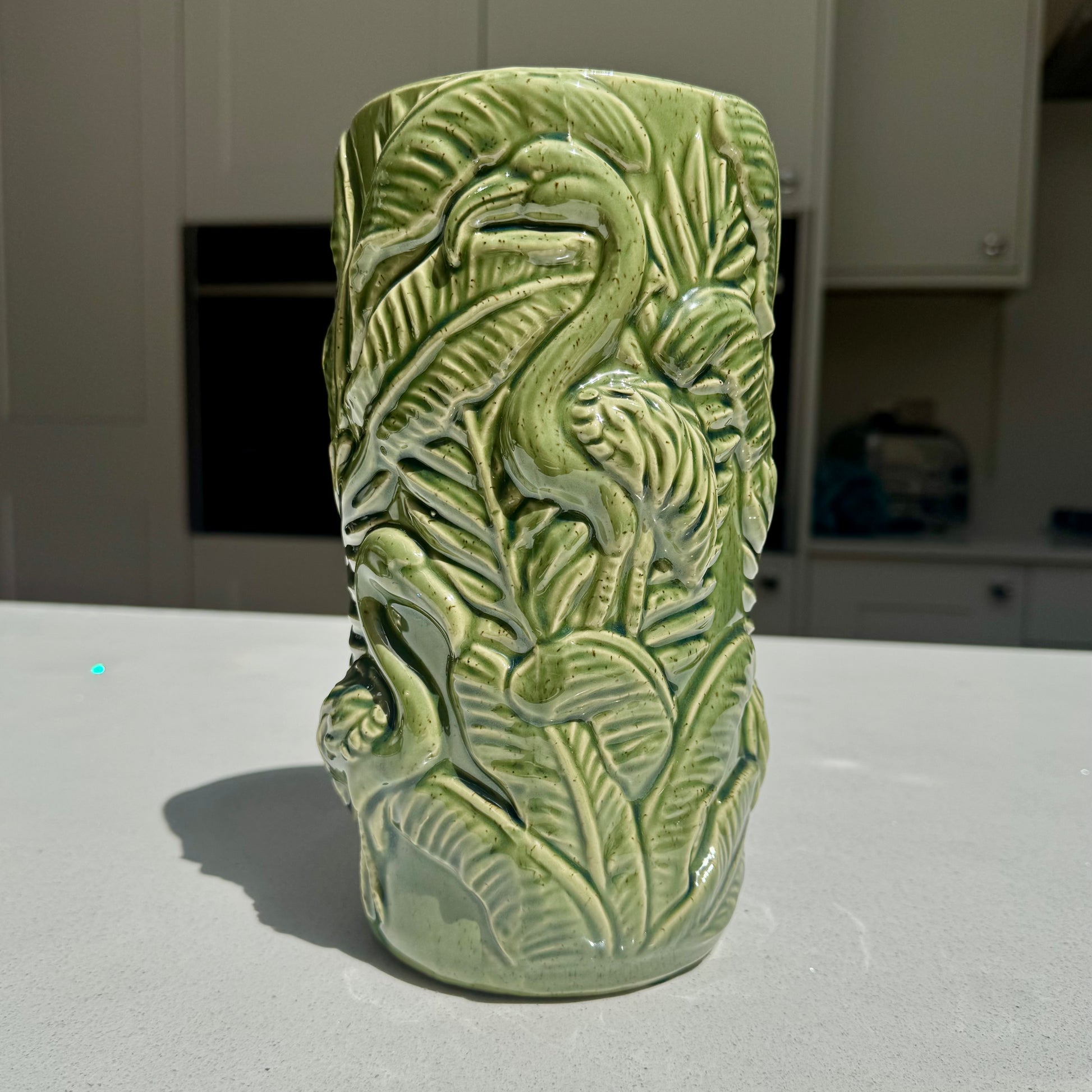Sage green botanical flamingo vase for table styling