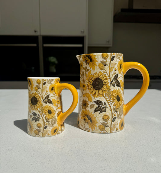 Sunflower Print Ceramic Jug Vase in Various Sizes