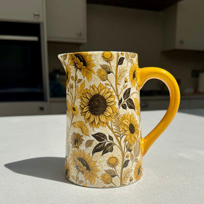 Sunflower Print Ceramic Jug Vase in Various Sizes