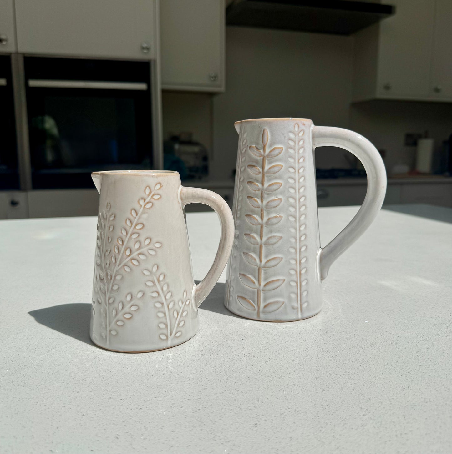 Embossed Botanical Ceramic Jug Vase