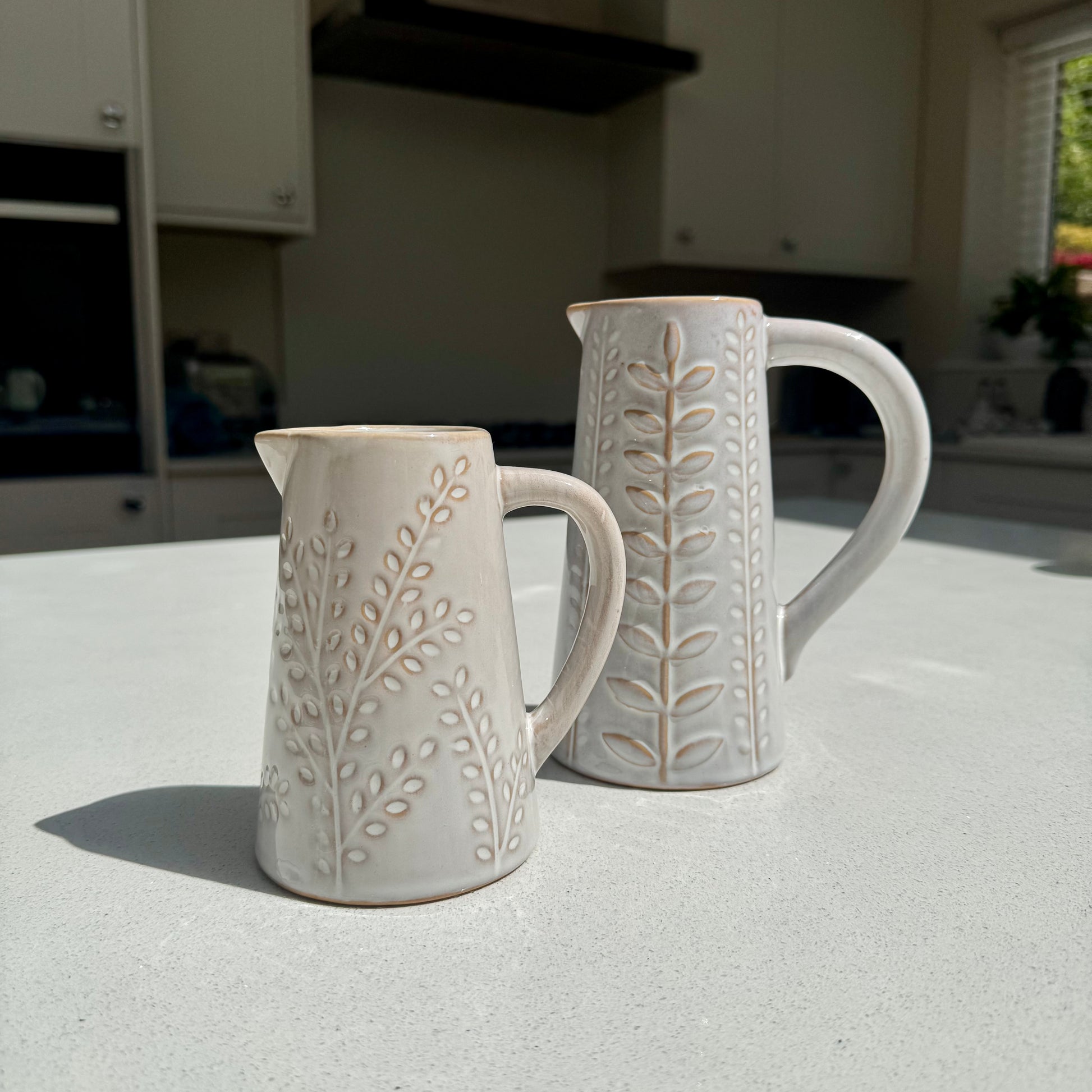 Embossed Botanical Ceramic Jug Vase – Small