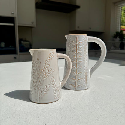 Embossed Botanical Ceramic Jug Vase – Small
