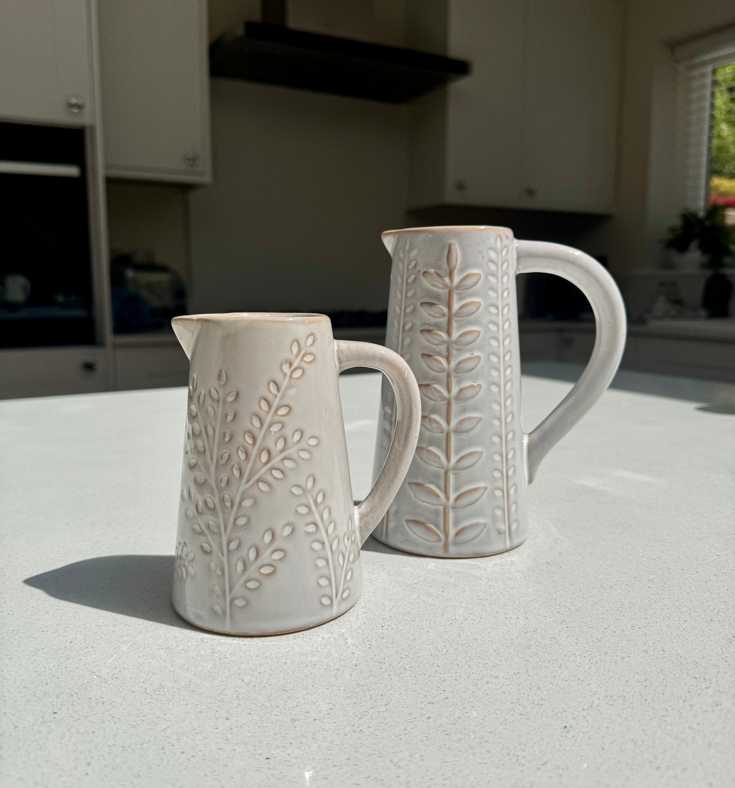 Embossed Botanical Ceramic Jug Vase