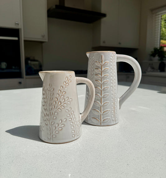 Embossed Botanical Ceramic Jug Vase