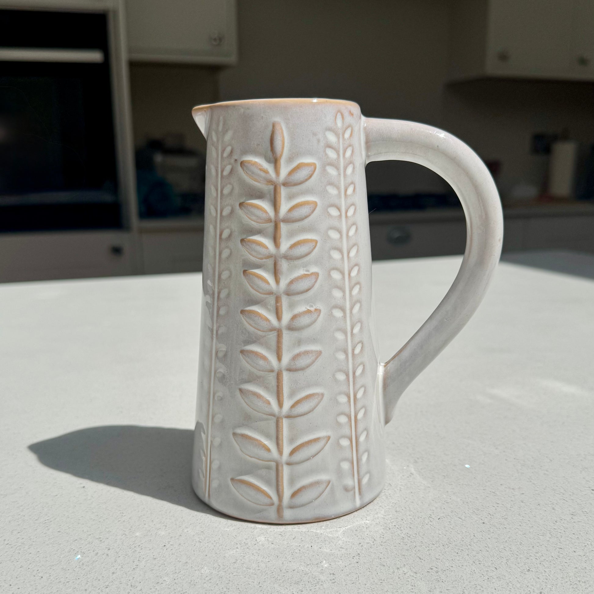 Embossed Botanical Ceramic Jug Vase