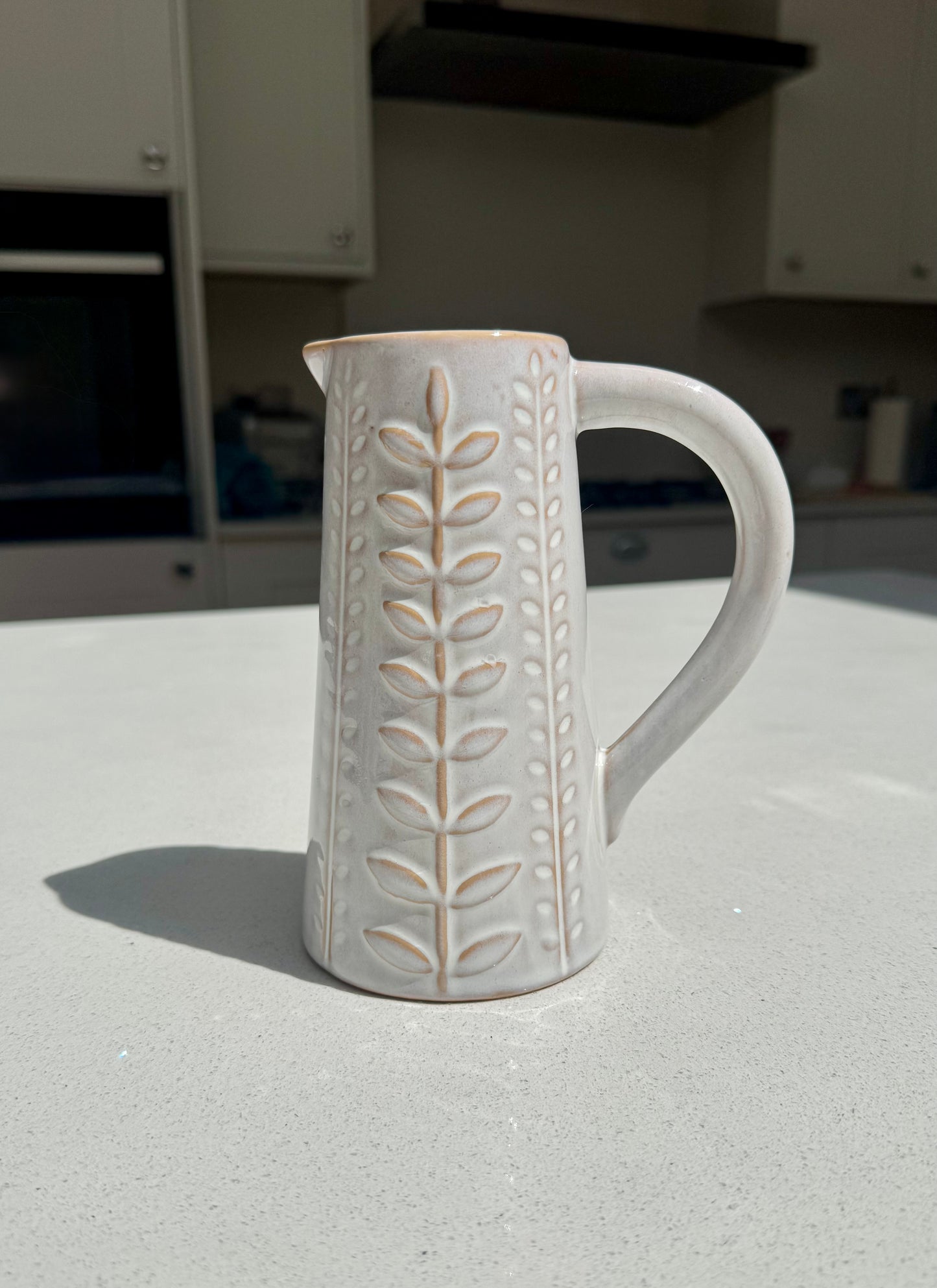 Embossed Botanical Ceramic Jug Vase