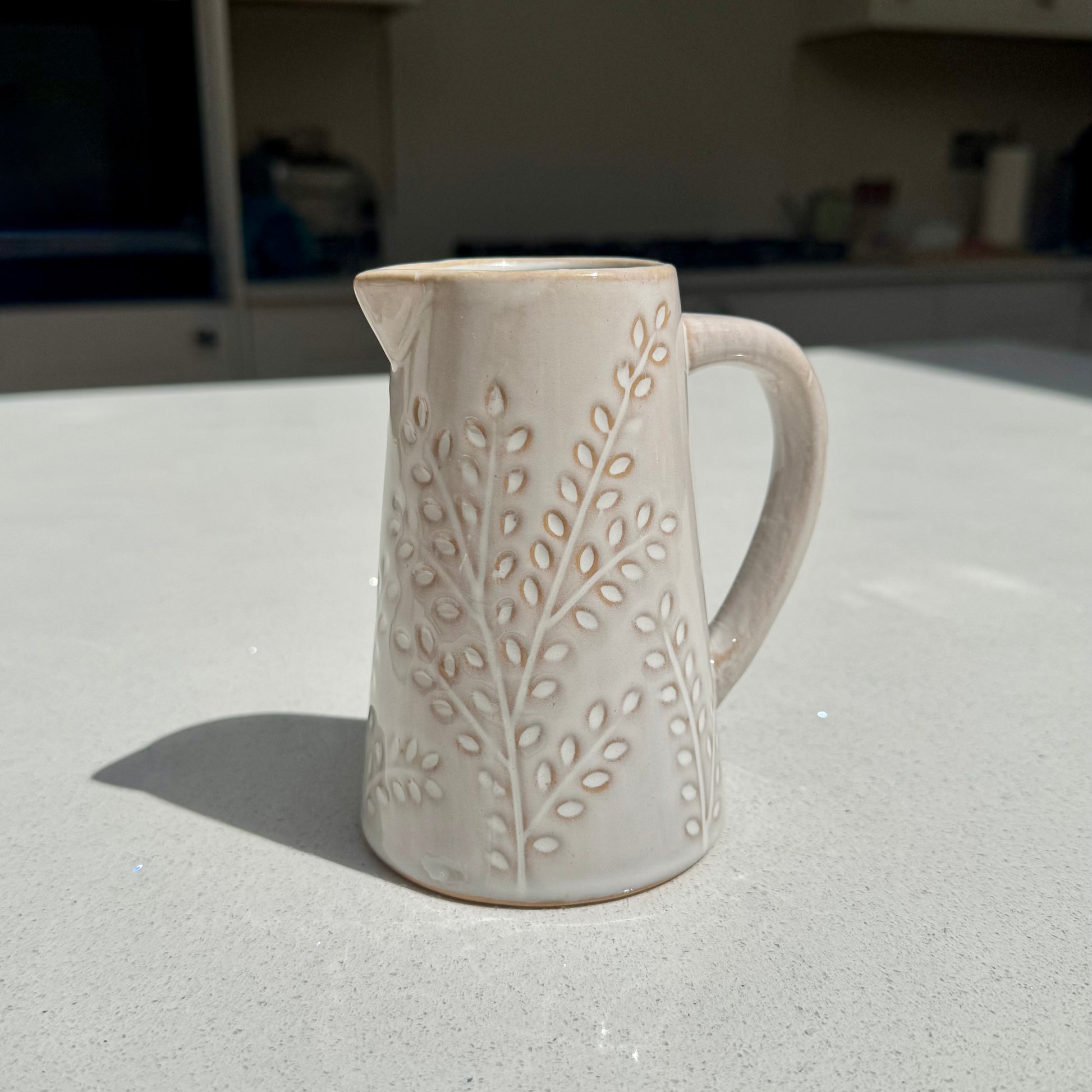 Embossed Botanical Ceramic Jug Vase