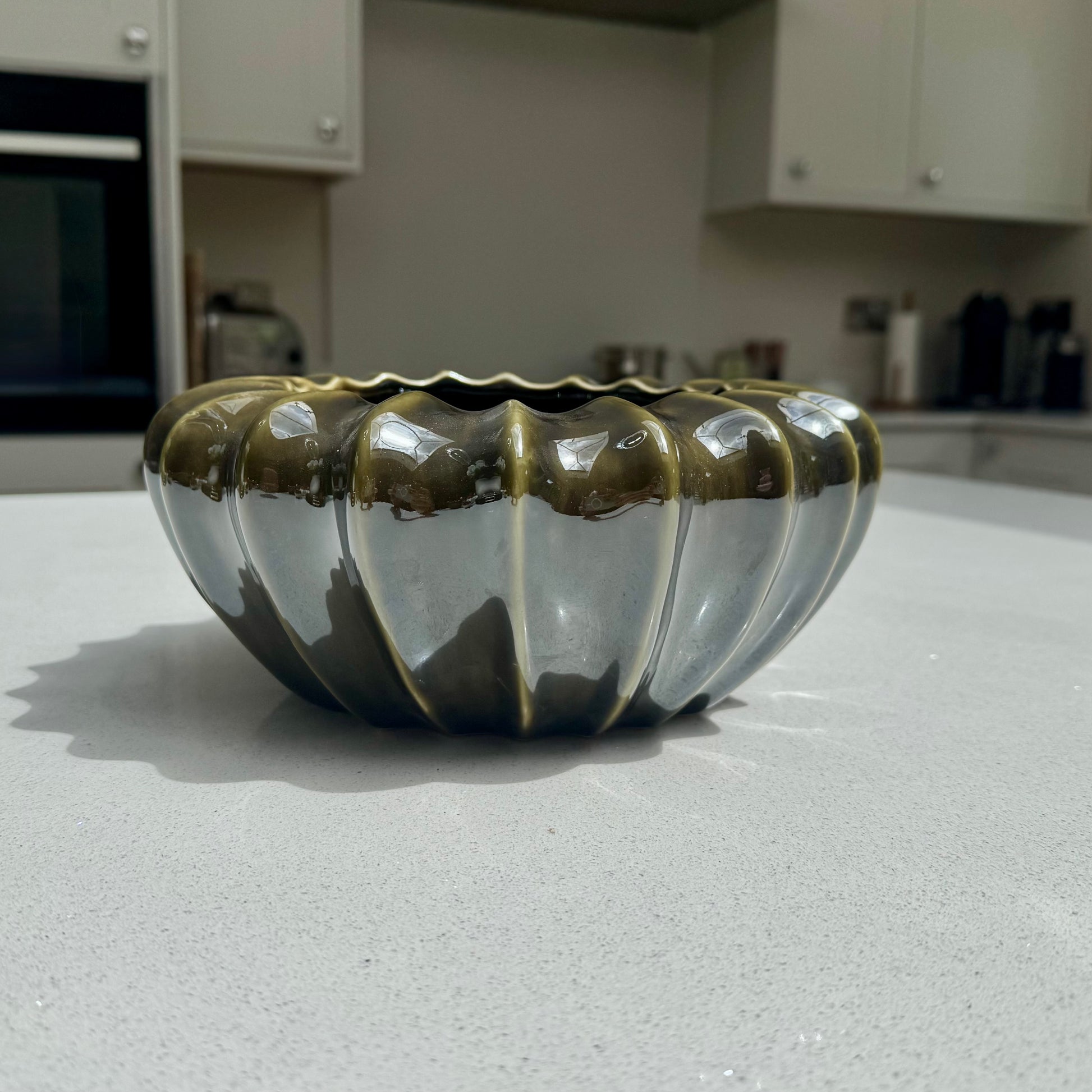 Olive ceramic pod bowl vase – Large 25cm