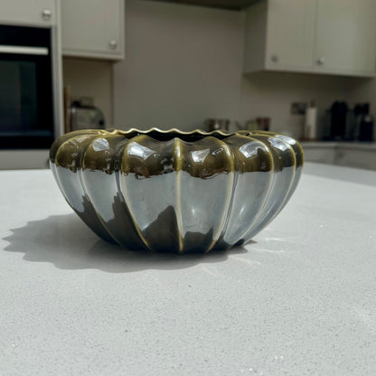 Olive ceramic pod bowl vase – Large 25cm