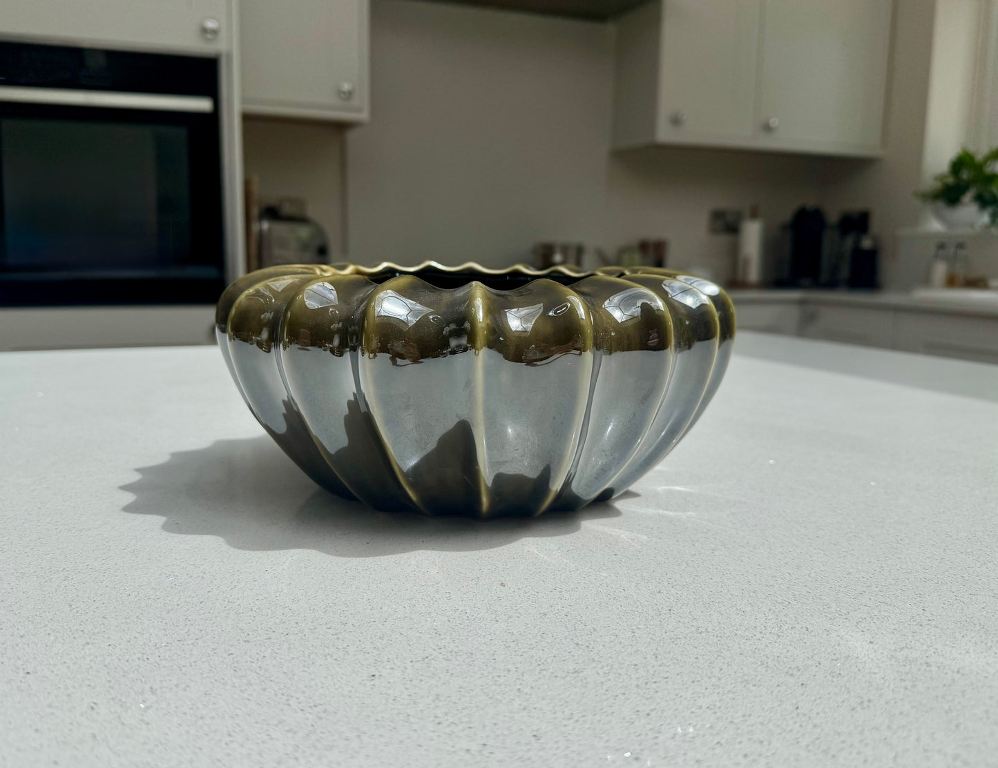 Olive Ceramic Pod Bowl Vase in Various Sizes