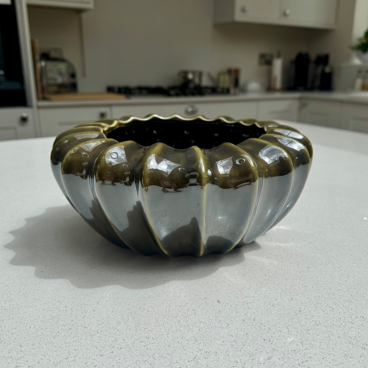 Olive ceramic pod bowl vase – Medium 20cm