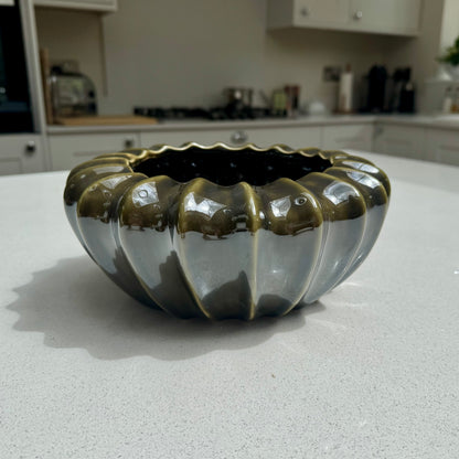 Olive ceramic pod bowl vase – Medium 20cm