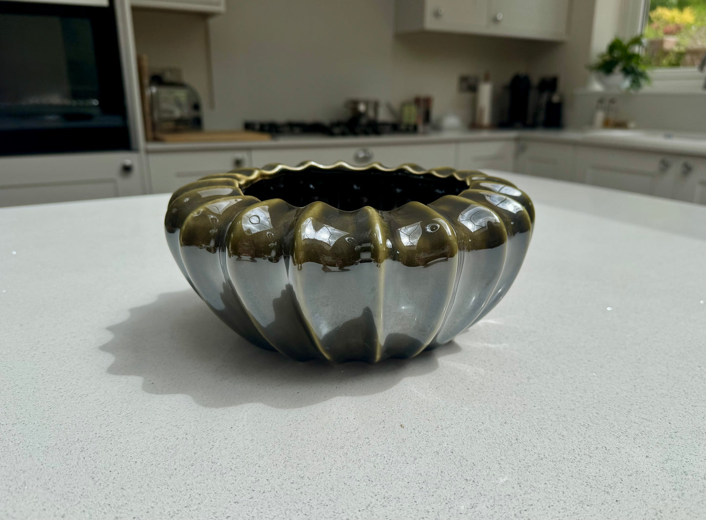 Olive Ceramic Pod Bowl Vase in Various Sizes