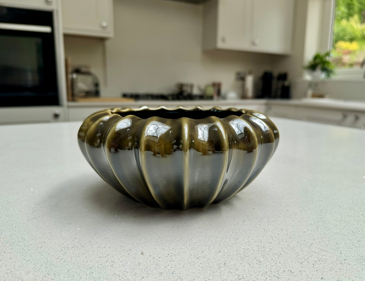Olive Ceramic Pod Bowl Vase in Various Sizes