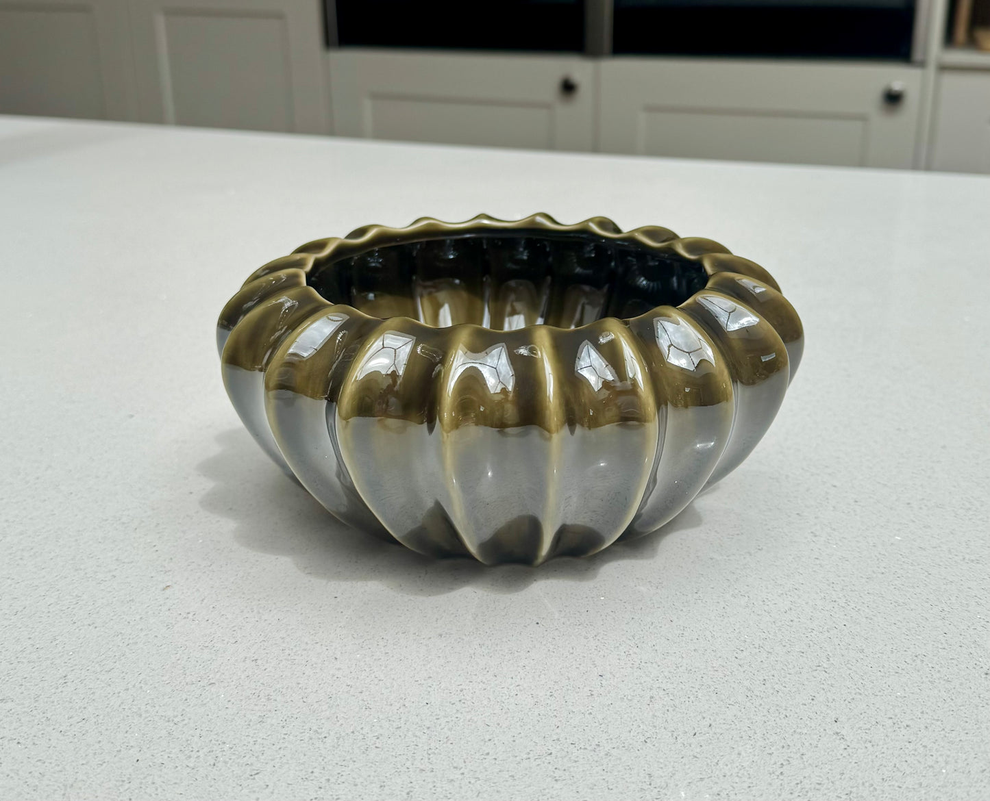 Olive Ceramic Pod Bowl Vase in Various Sizes