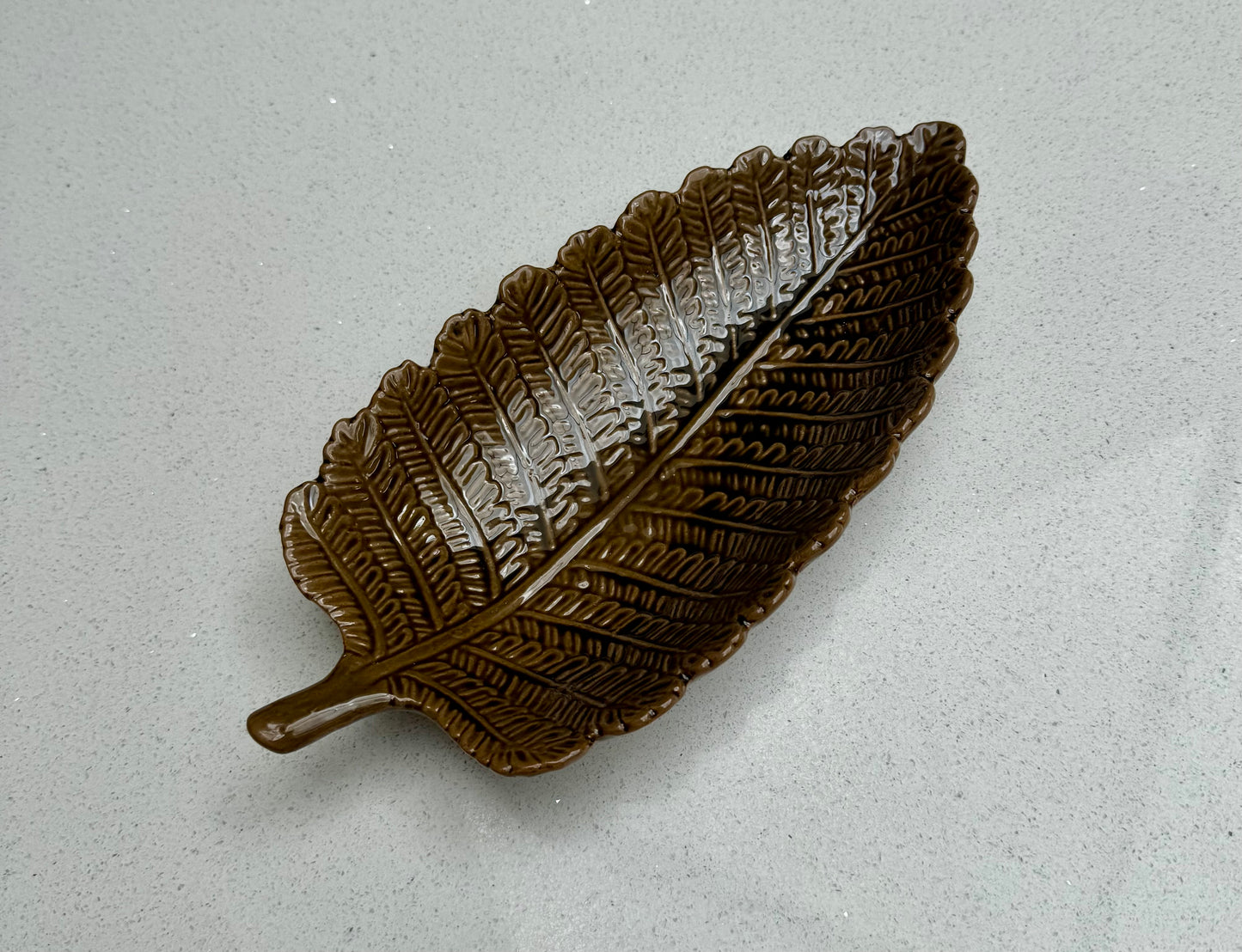 Decorative Ceramic Leaf Bowl in Rustic Tan