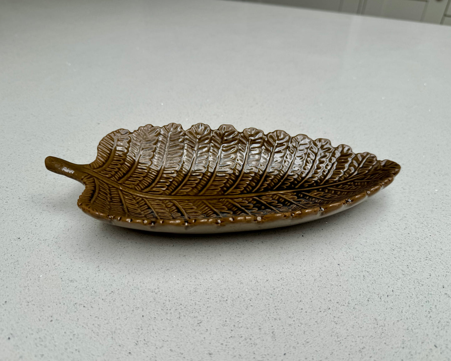 Decorative Ceramic Leaf Bowl in Rustic Tan