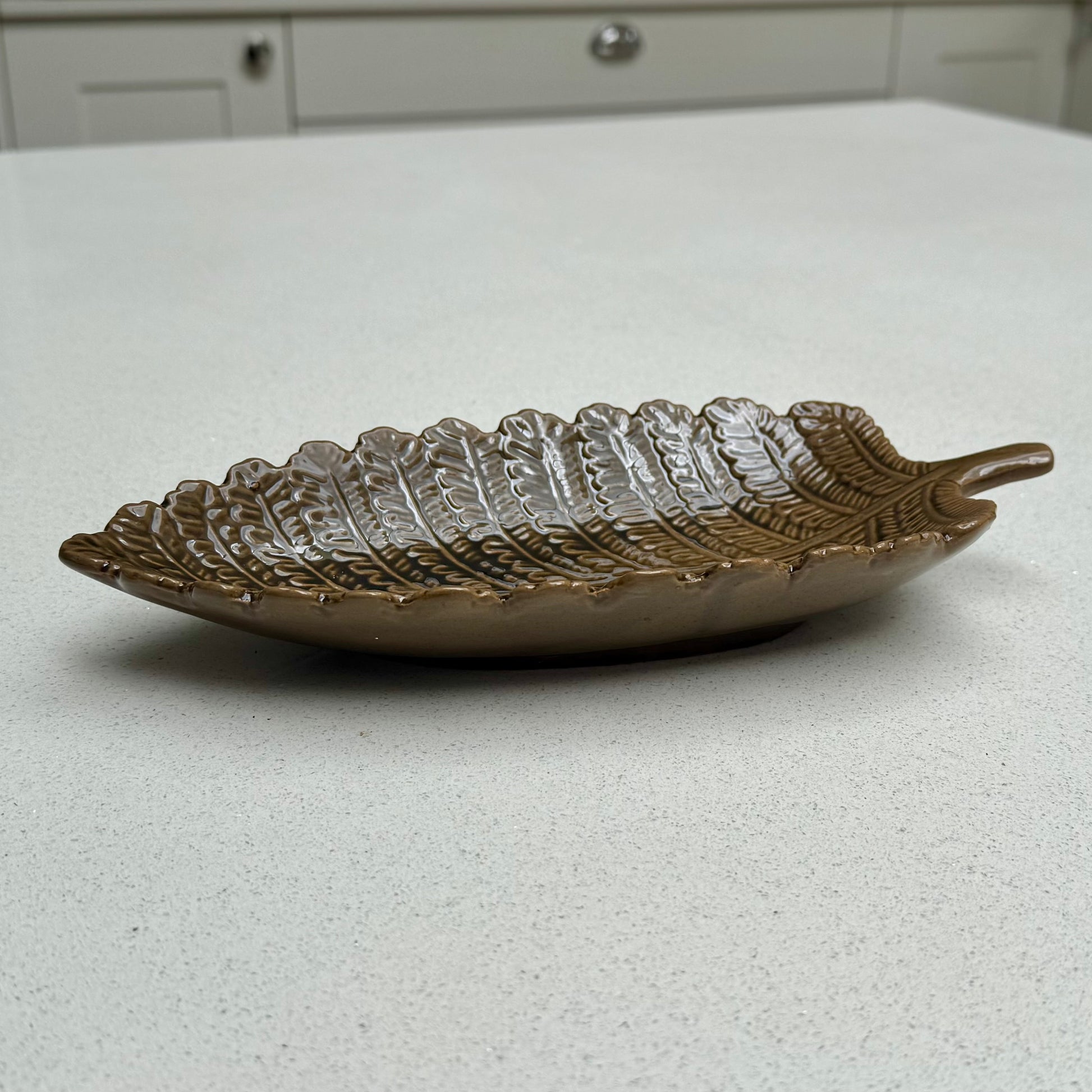Decorative Ceramic Leaf Bowl in Rustic Tan