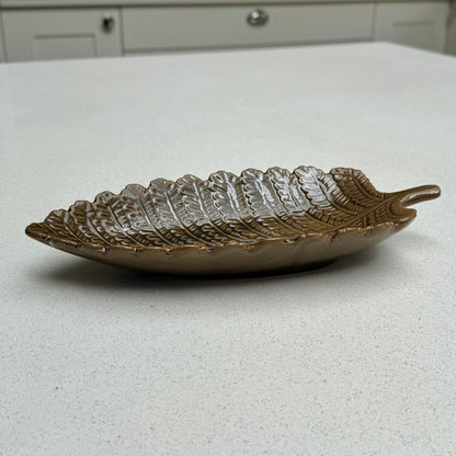 Decorative Ceramic Leaf Bowl in Rustic Tan