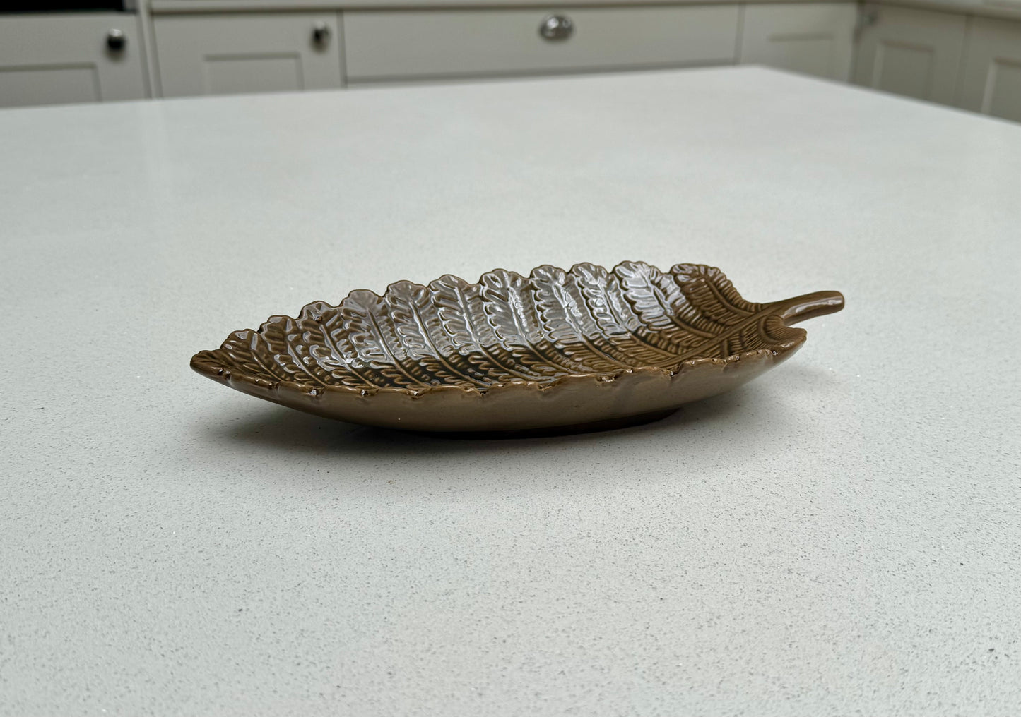 Decorative Ceramic Leaf Bowl in Rustic Tan