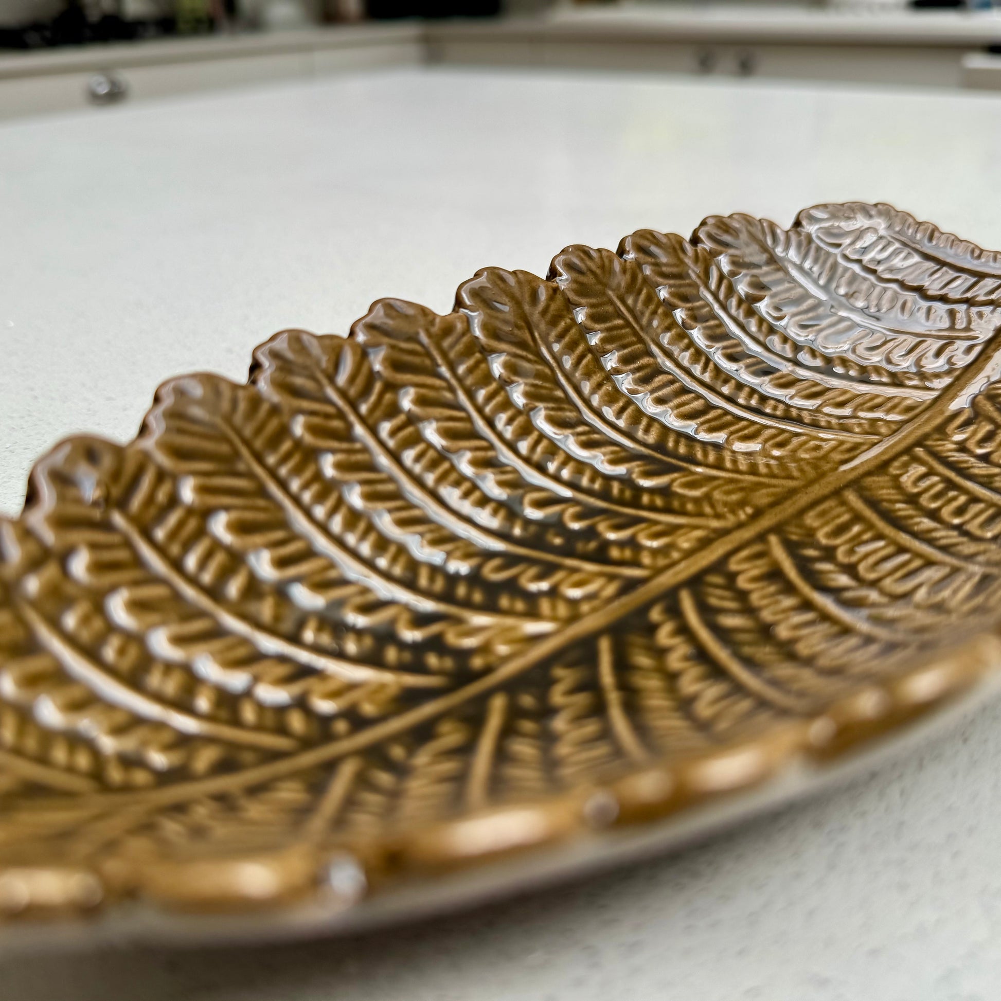 Decorative Ceramic Leaf Bowl in Rustic Tan