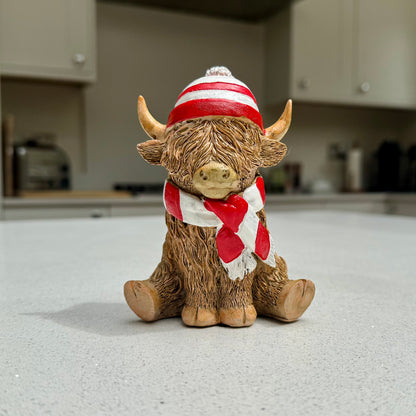 Highland Cow Ornament with Hat & Scarf