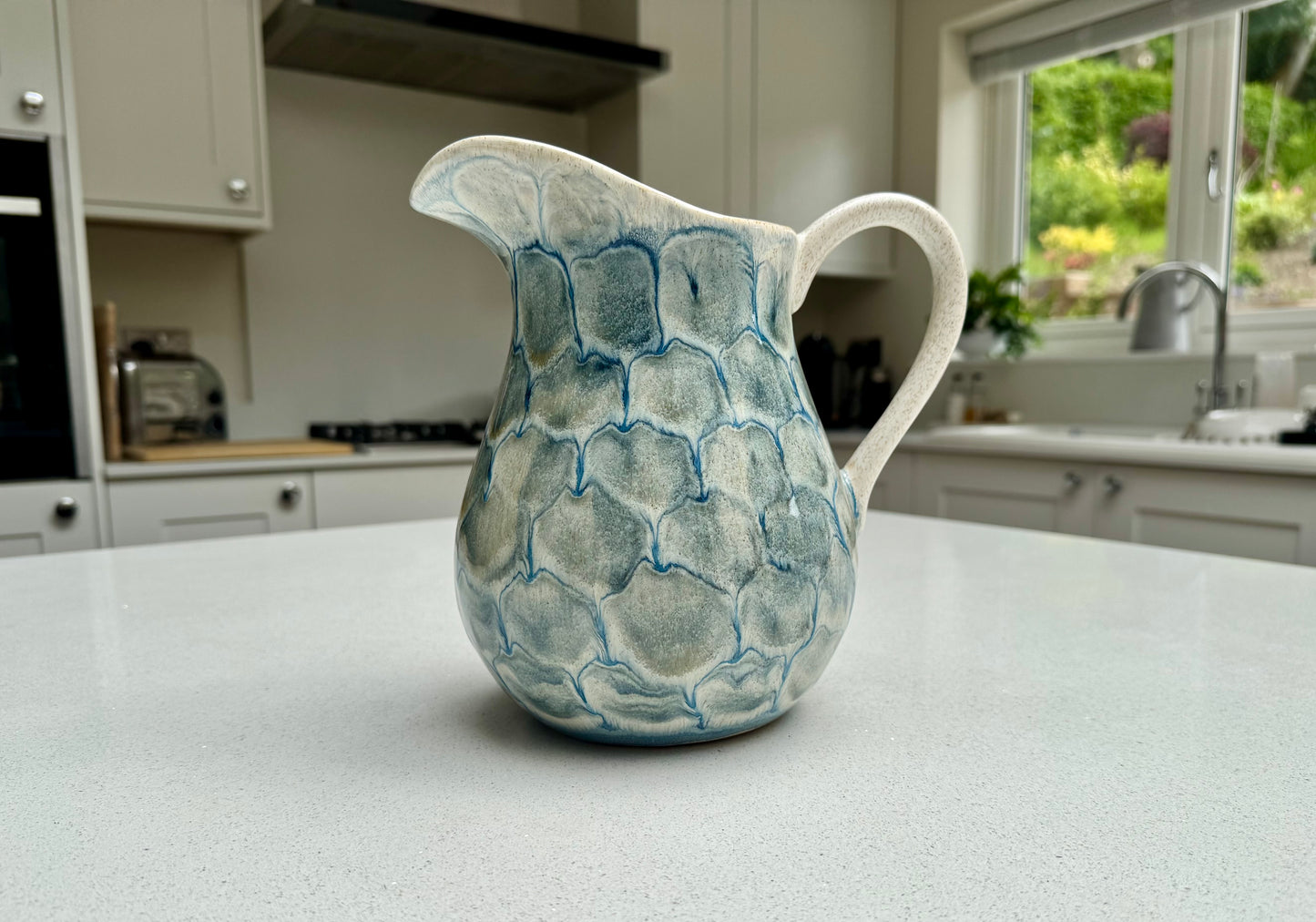 Large Tortoise Shell Ceramic Jug in Blue