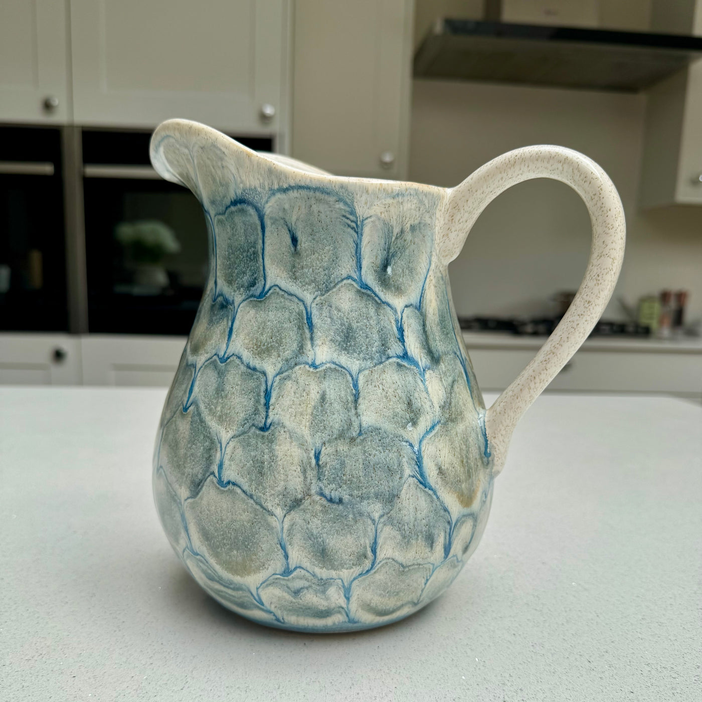 Large Tortoise Shell Ceramic Jug in Blue
