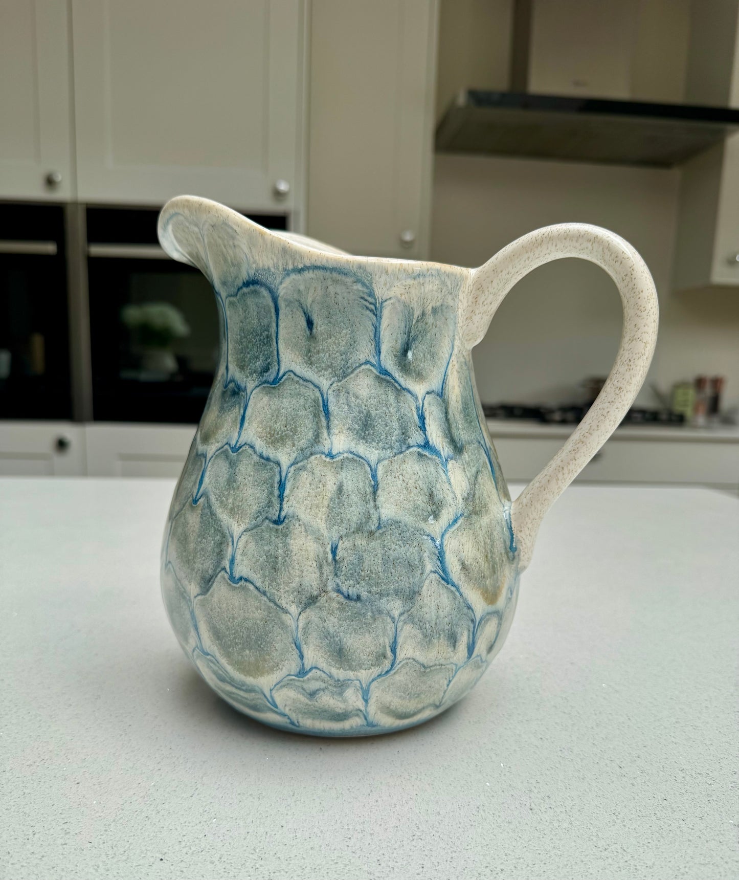 Large Tortoise Shell Ceramic Jug in Blue