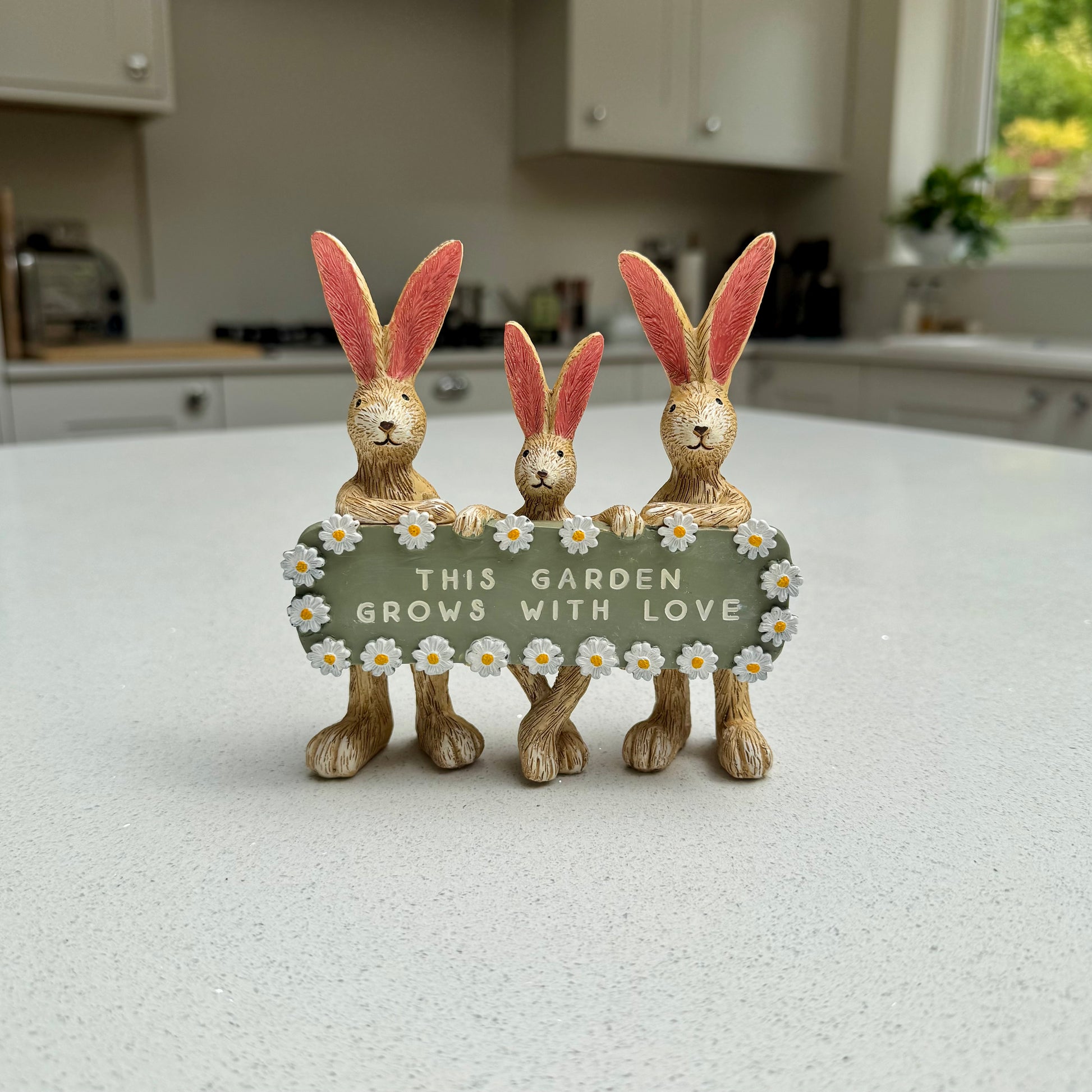 Rabbit Resin Ornament with Sign – 'This Garden Grows With Love'