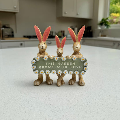 Rabbit Resin Ornament with Sign – 'This Garden Grows With Love'