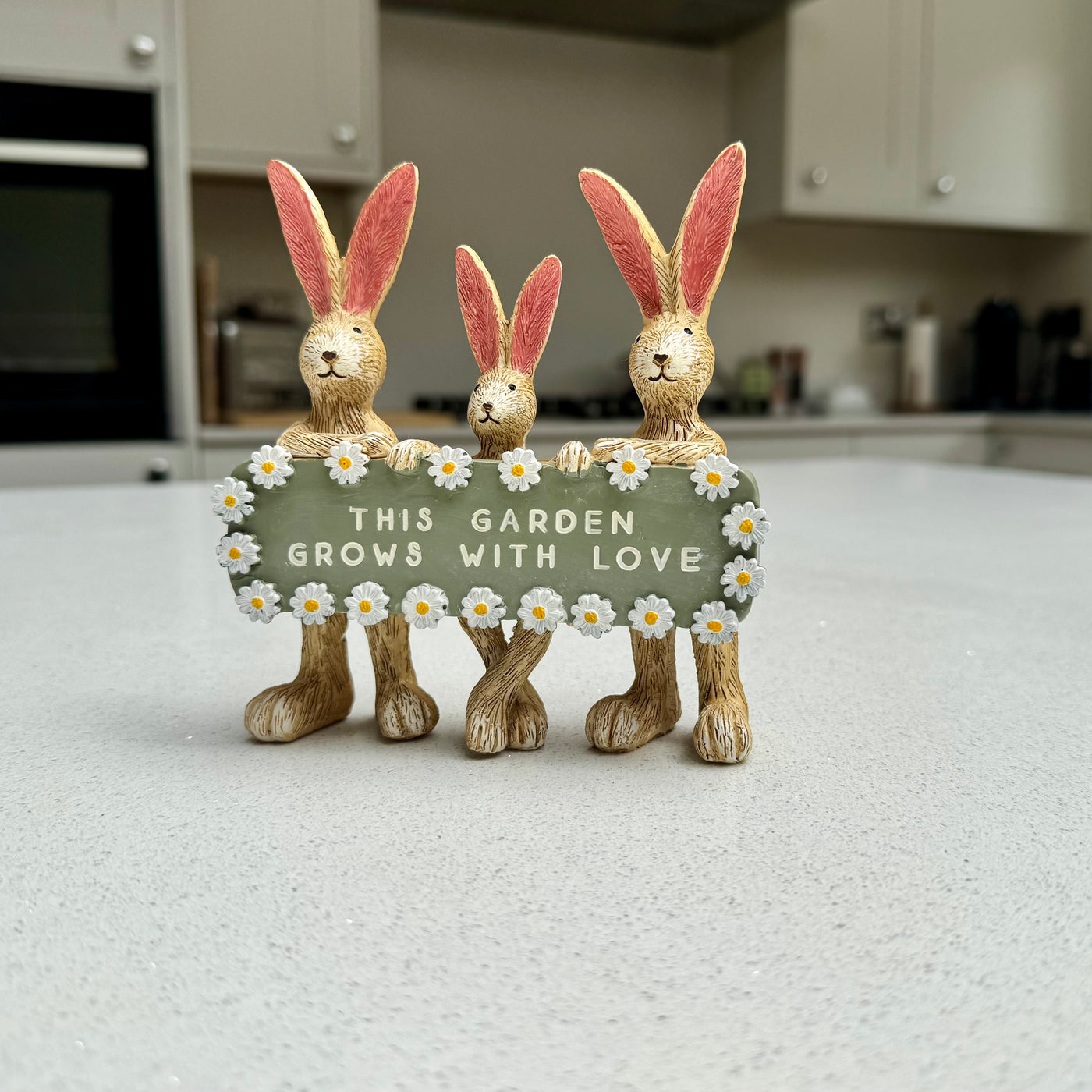 Rabbit Resin Ornament with Sign – 'This Garden Grows With Love'