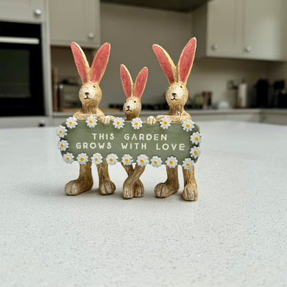 Rabbit Resin Ornament with Sign – 'This Garden Grows With Love'