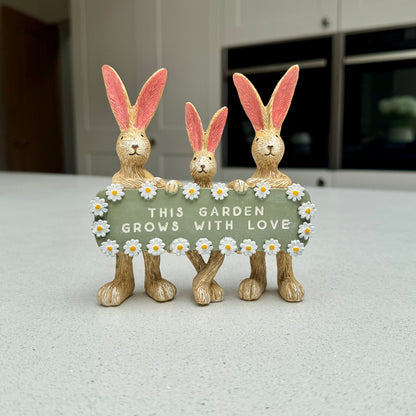 Rabbit Resin Ornament with Sign – 'This Garden Grows With Love'