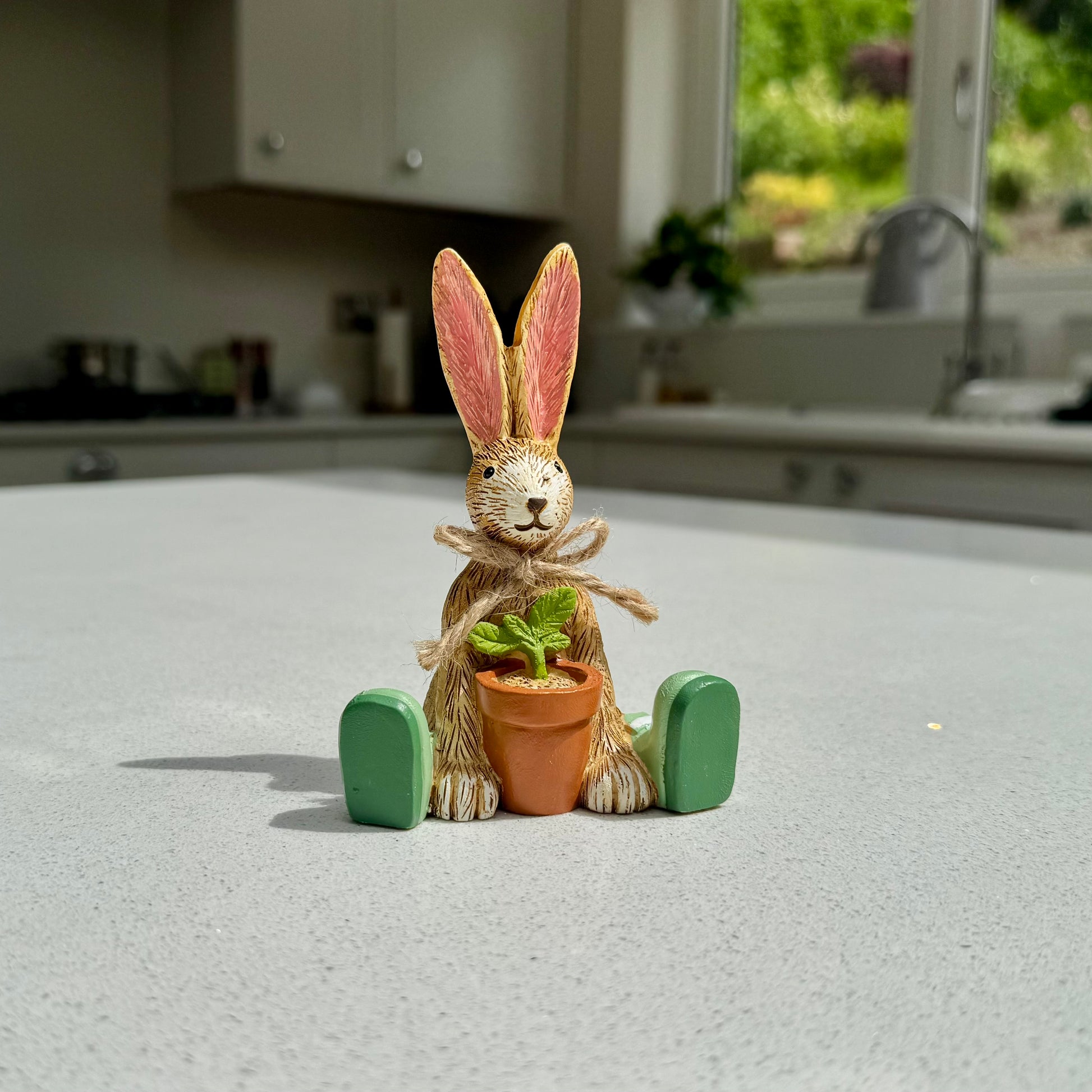 Sitting Rabbit Ornament with Plant Pot