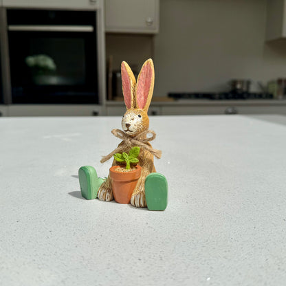 Sitting Rabbit Ornament with Plant Pot