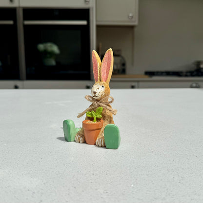 Sitting Rabbit Ornament with Plant Pot