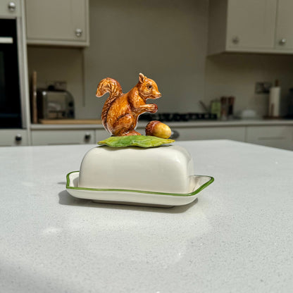 Country kitchen squirrel ceramic butter dish