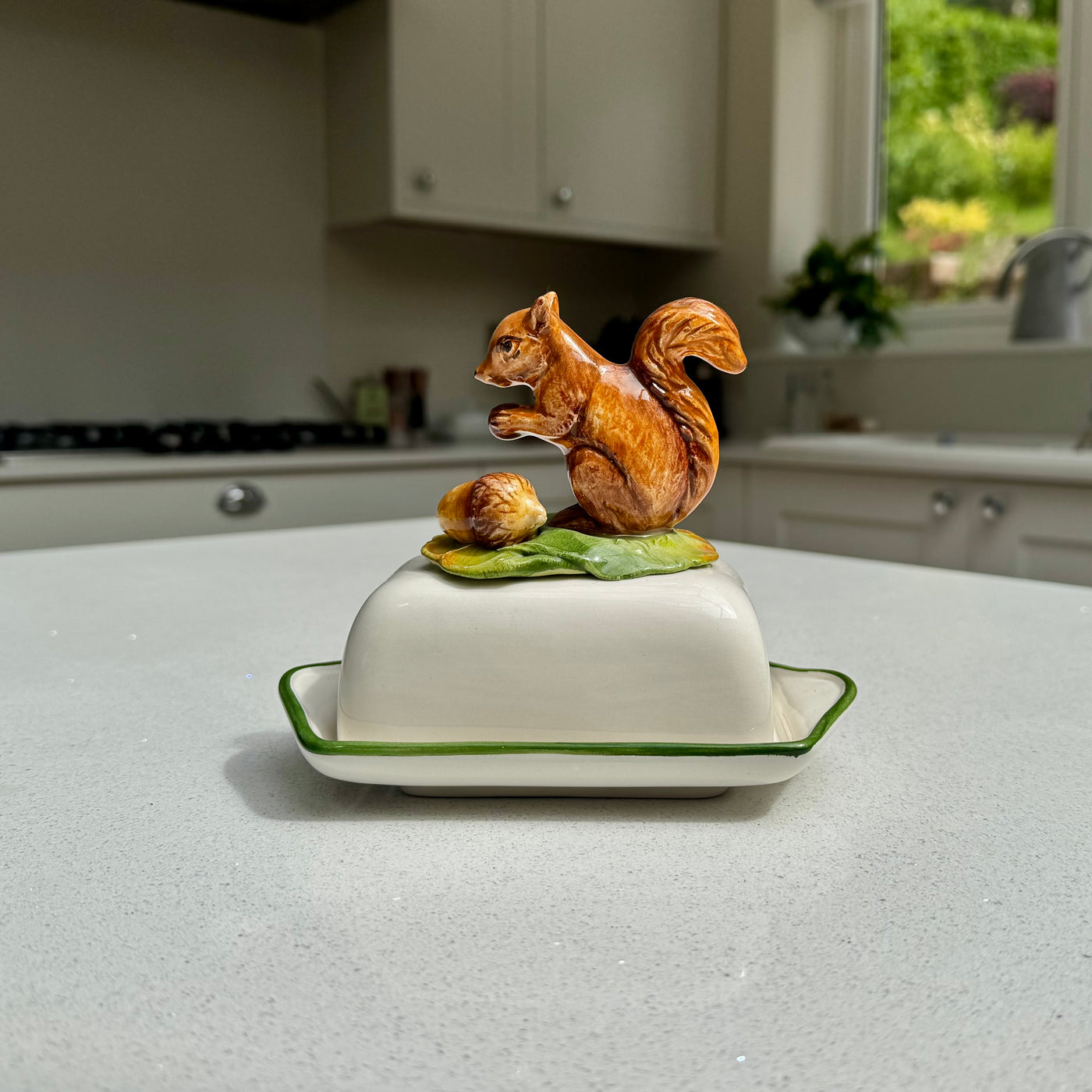Squirrel ceramic butter dish for country kitchen styling