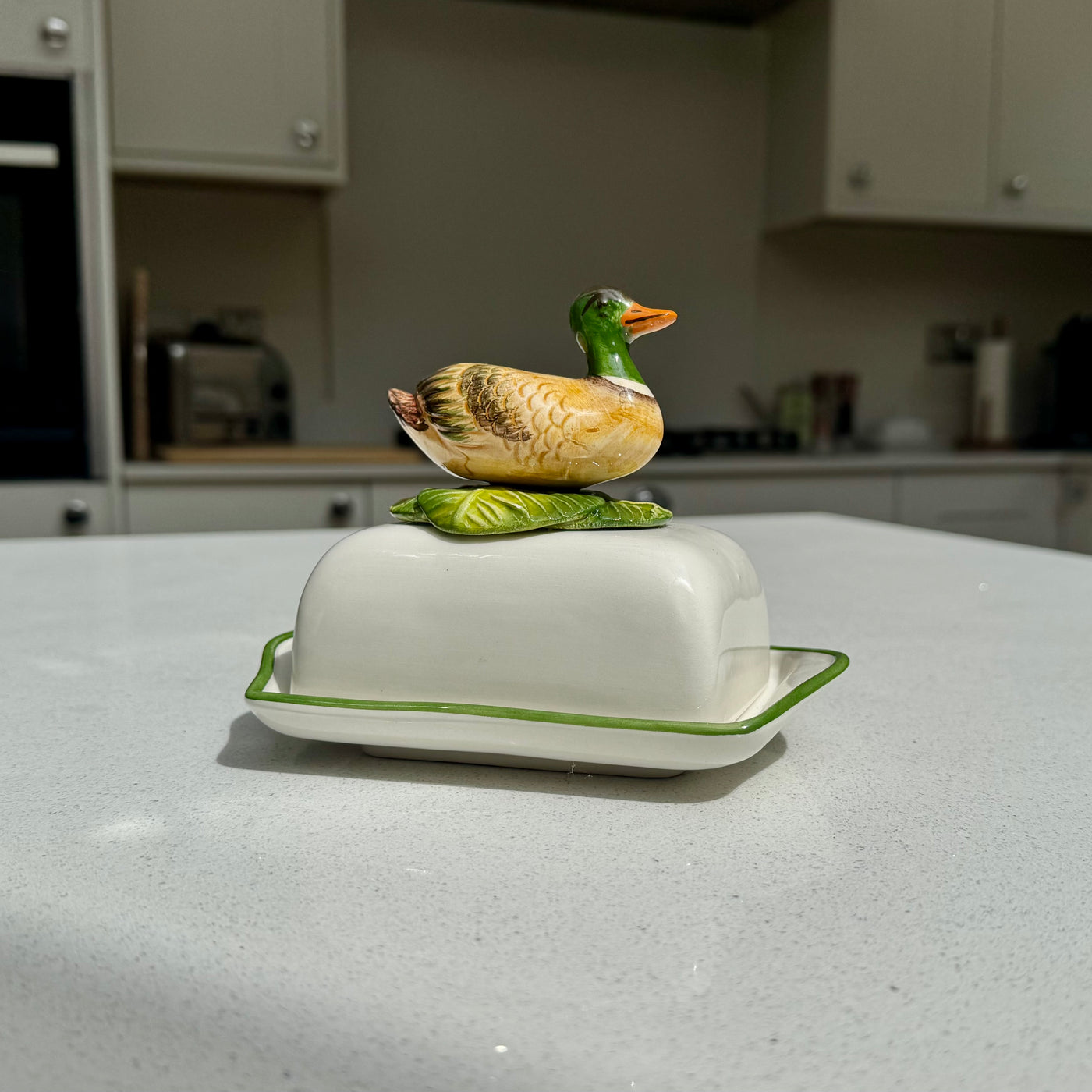 Mallard Duck butter dish with detailed ceramic lid
