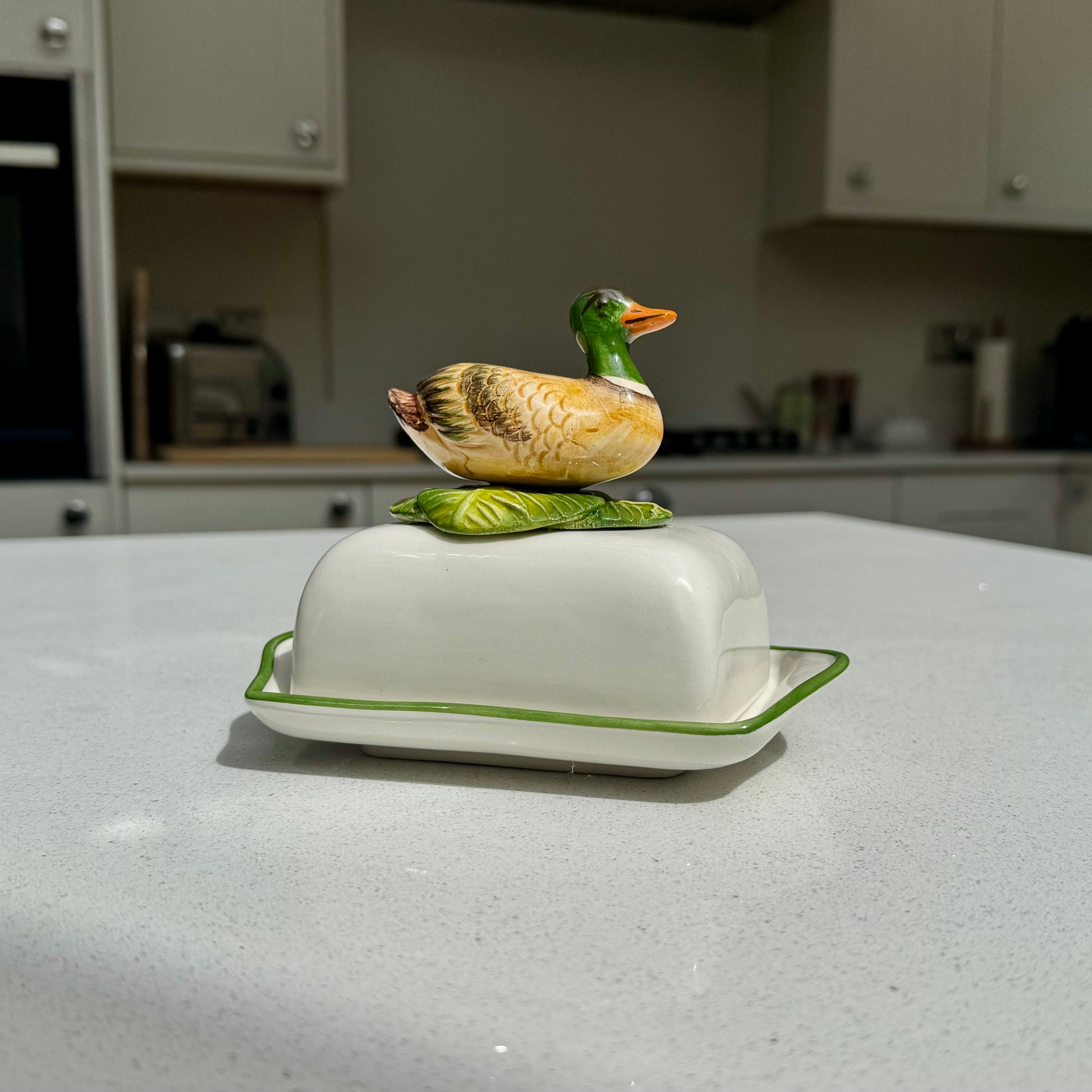 Mallard Duck butter dish with detailed ceramic lid