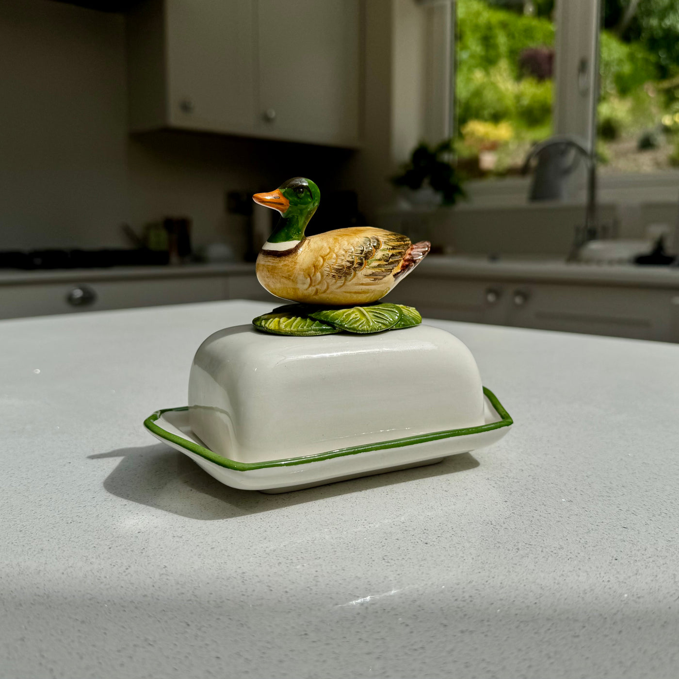 Country-style duck ceramic butter dish